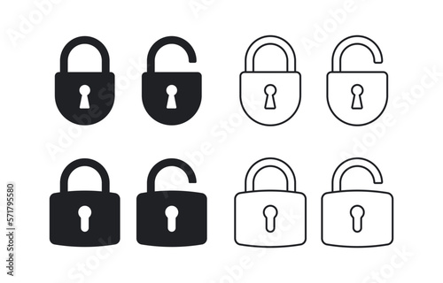 Lock icon. Padlock icon. Types of locks to use in app design. Lock open and closed.