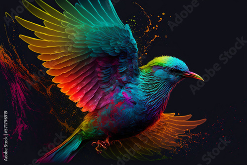 The Beauty of AI-Generated Bright Colors: Colorful Bird with Abstract Gradient Background