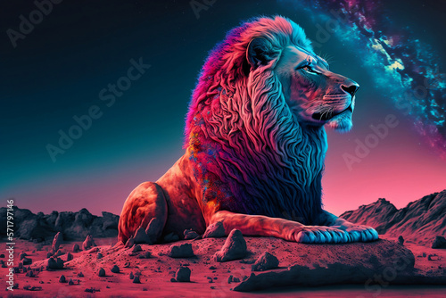 Colorful Lion and Abstract Gradient Background: A Bright and Vivid Display Generated by AI