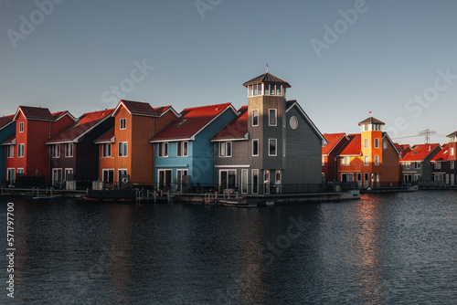 dutch wooden houses at Reitdiephaven in Groningen