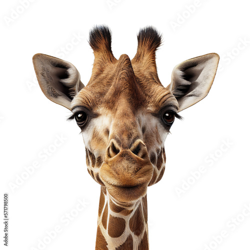 giraffe face shot isolated on transparent background cutout photo