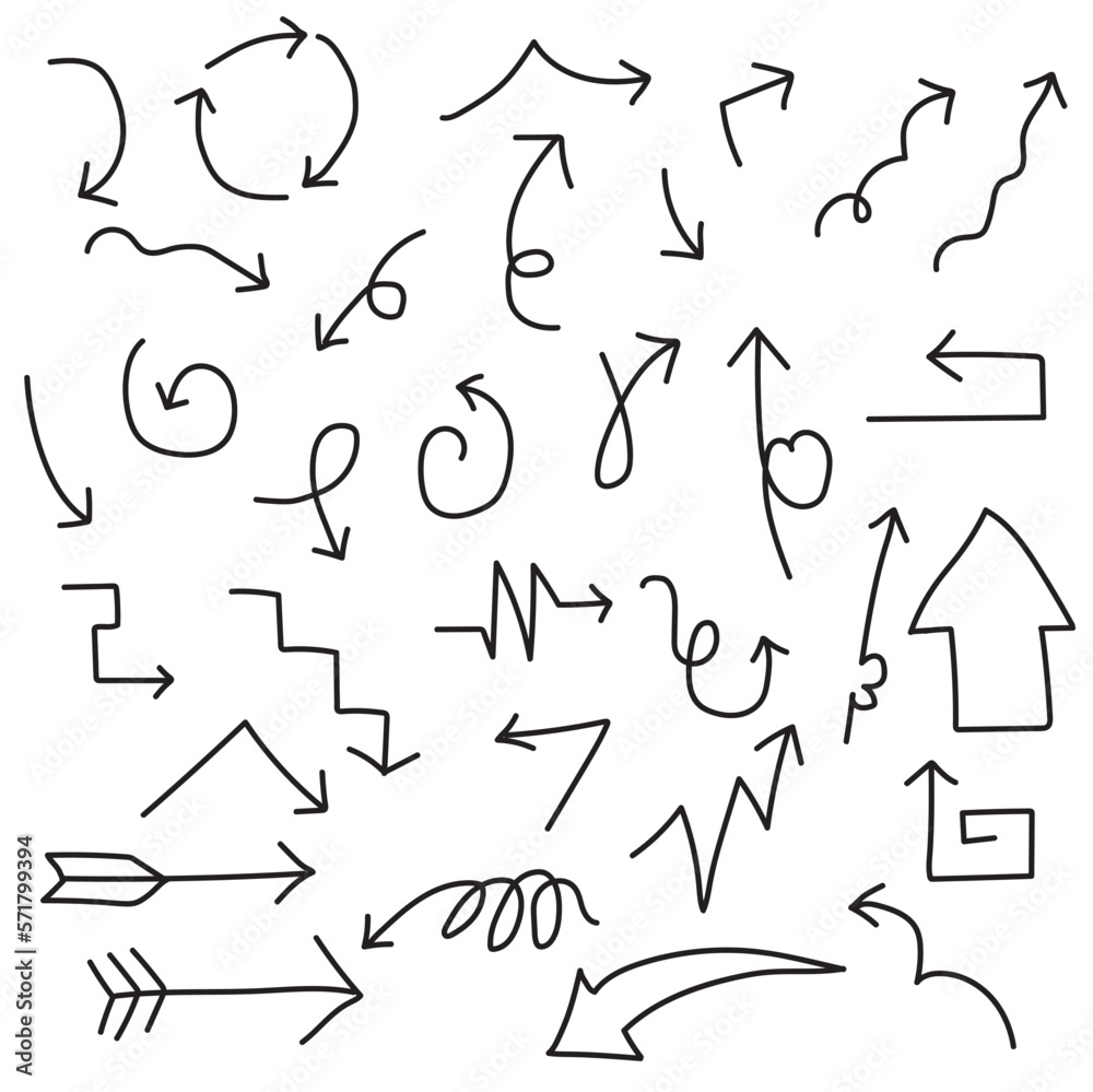 Arrows set elements handrawn arrows, comic and abstract arrows for design elements or illustration Arrows set elements handrawn arrows, comic and abstract arrows for design elements or illustration