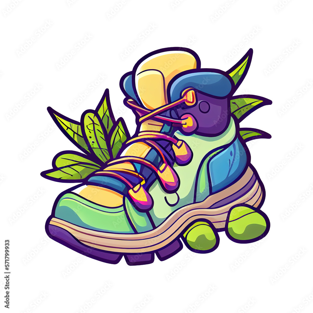 A trekking shoe cartoon icon, badge or sticker. Generative art A trekking shoe cartoon icon, badge or sticker. Generative art