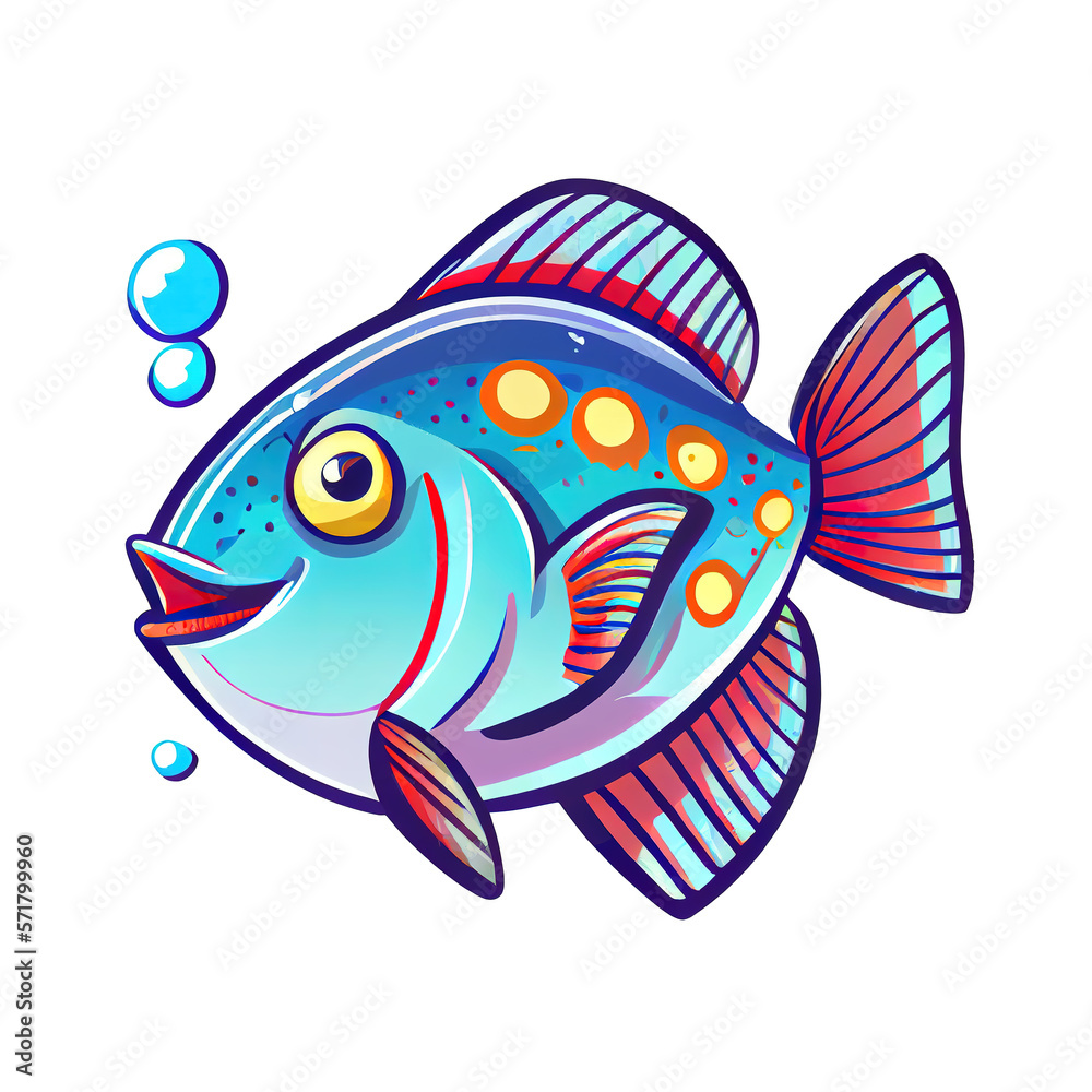 Cute cartoon fish in style of badge or sticker, isolated on white background. Generative art Cute cartoon fish in style of badge or sticker, isolated on white background. Generative art
