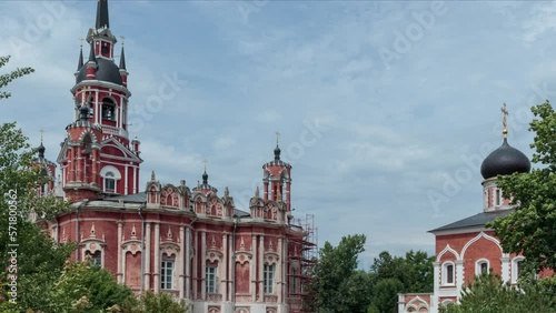 Gothic Cathedral of St. Nicholas in the city of Mozhaisk in the Moscow region. Time-lapse.