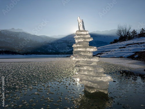 creating zen and creative perspective with frozen ice sheets