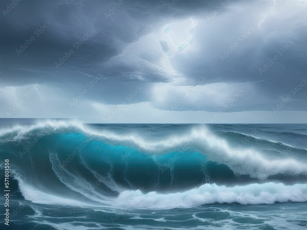 Ocean wave in the ocean during storm. Generative AI