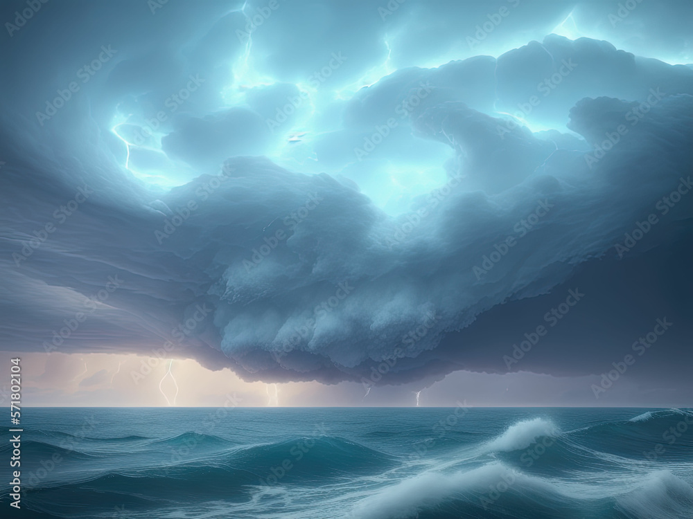 Fototapeta premium Ocean wave in the ocean during storm. Generative AI