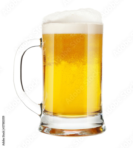 Mug fresh beer with cap of foam isolated. PNG transparency	