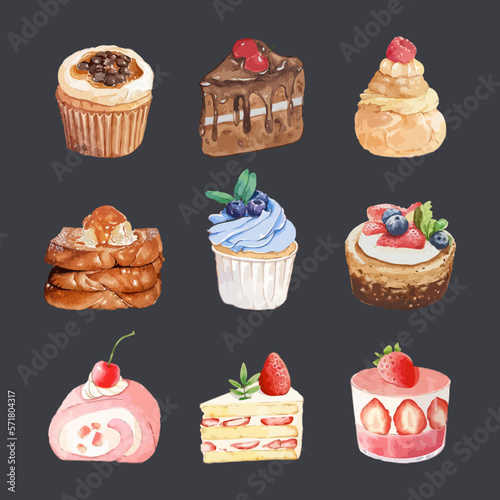 Cake watercolor vector design elements