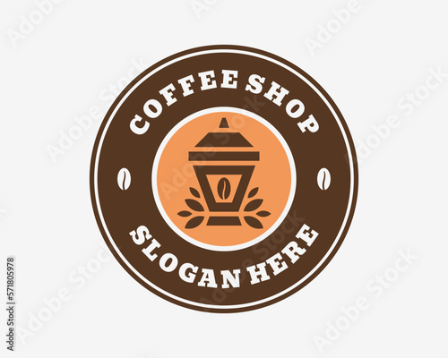 Badge Stamp Emblem Round Retro Coffee Bean Natural Aroma Seed Traditional Lantern Vector Logo Design