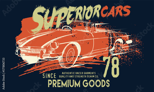 vintage car graphic design for label or t-shirt print, T-shirt typography design retro car , printing graphics vintage car, typographic illustration,