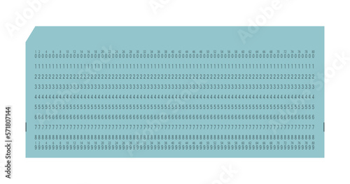 Blank punch card for electronic calculated data processing machines. Retro punchcard for input and storage in automated technology information processing systems. Vector illustration isolated.