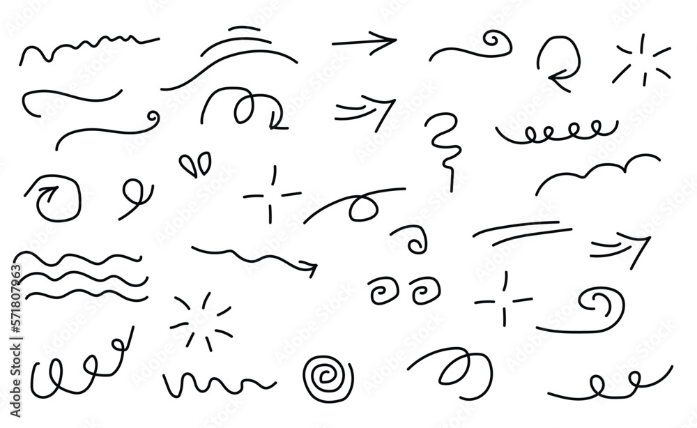 Vector set of different doodles. Hand drawn elements isolated on white background. Vector set of different doodles. Hand drawn elements isolated on white background.