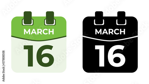 March 16 flat daily spiral calendar icon date vector image in matching color scheme. Suitable and perfect for design material, such as event or reminder. The best editable graphic resources.