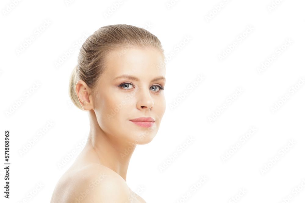 Close-up portrait of beautiful, fresh, healthy and sensual girl over white background Close-up portrait of beautiful, fresh, healthy and sensual girl over white background