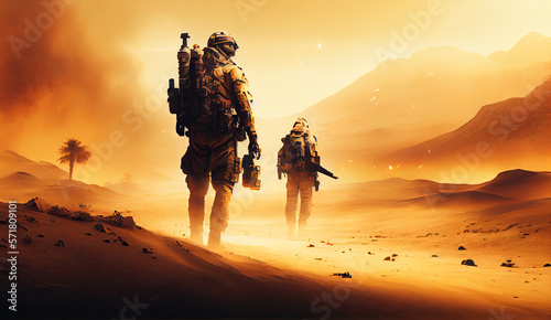 Soldiers in desert created with AI