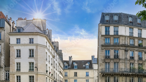 Paris, typical facade and windows, beautiful building rue Reaumur 