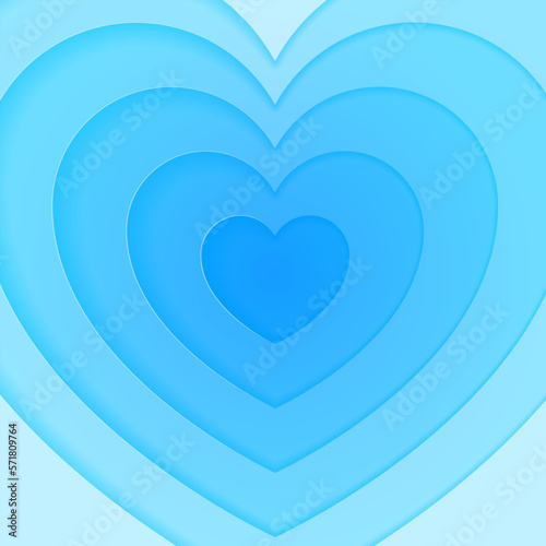 Valentine's day heart background template. Romantic background of blue hearts made in paper cutout style. Vector 10 EPS