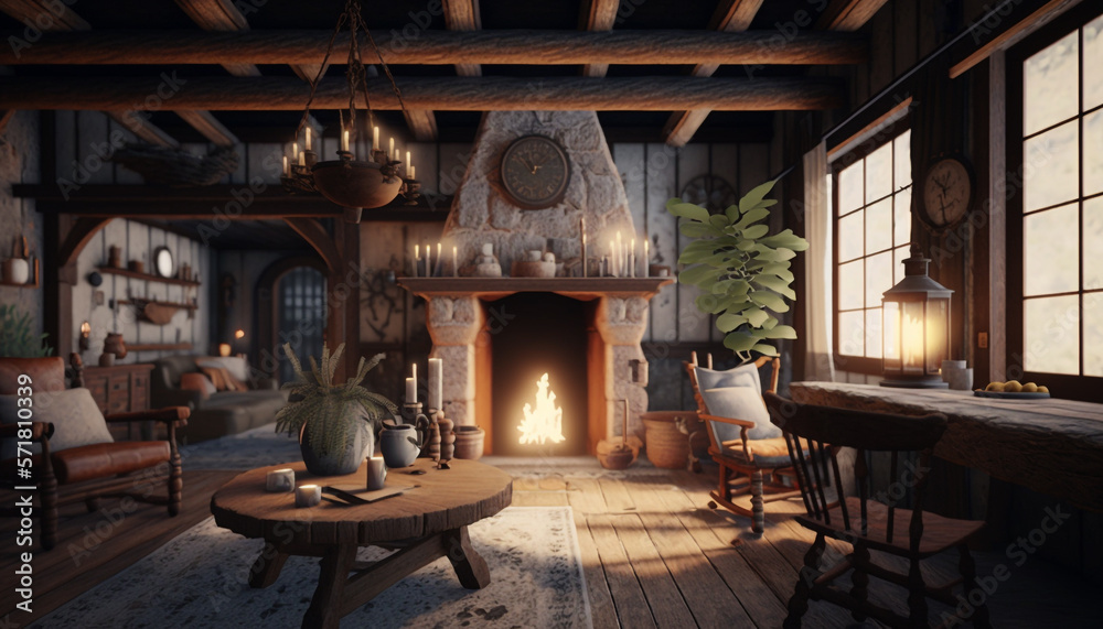 Rustic living room. Generative AI