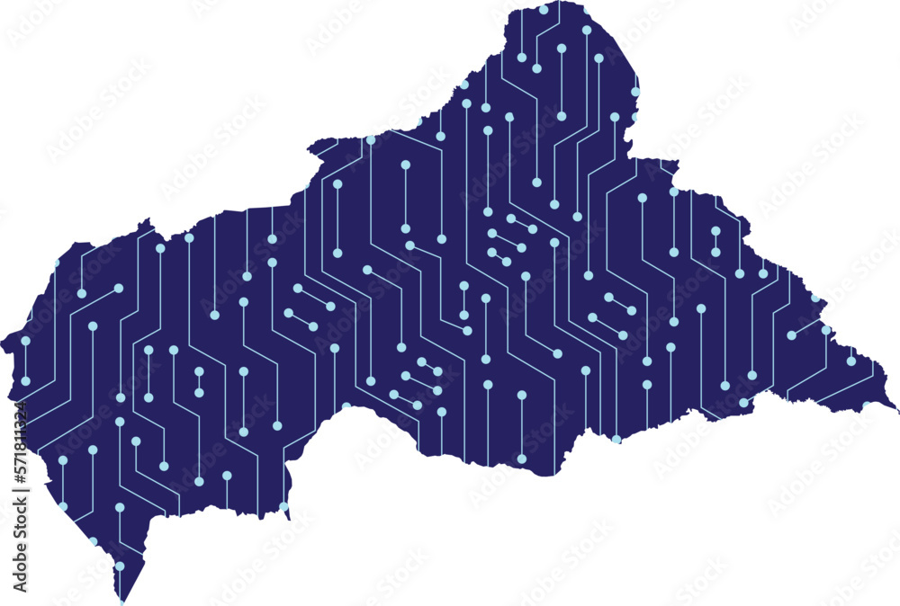 Map of Central African Republic, network line,dot and structure on dark background with Map Central African Republic, Circuit board. Vector illustration. Eps 10