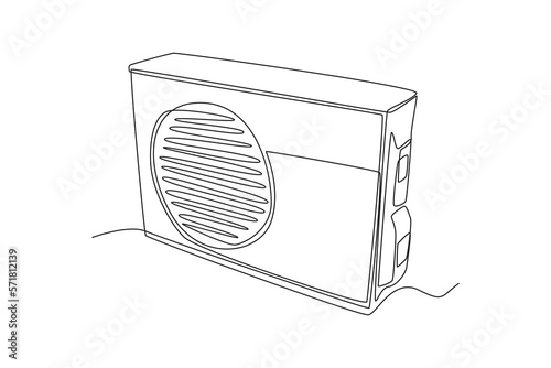 Single one line drawing air conditioner condenser. Electricity home appliance concept. Continuous line draw design graphic vector illustration.