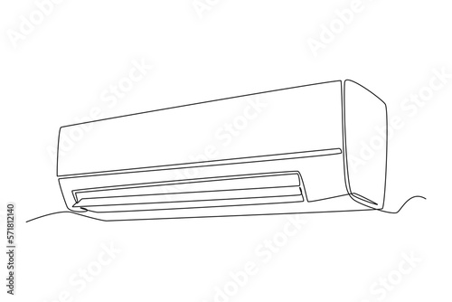 Single one line drawing  air conditioner installation on the wall. Electricity home appliance concept. Continuous line draw design graphic vector illustration.