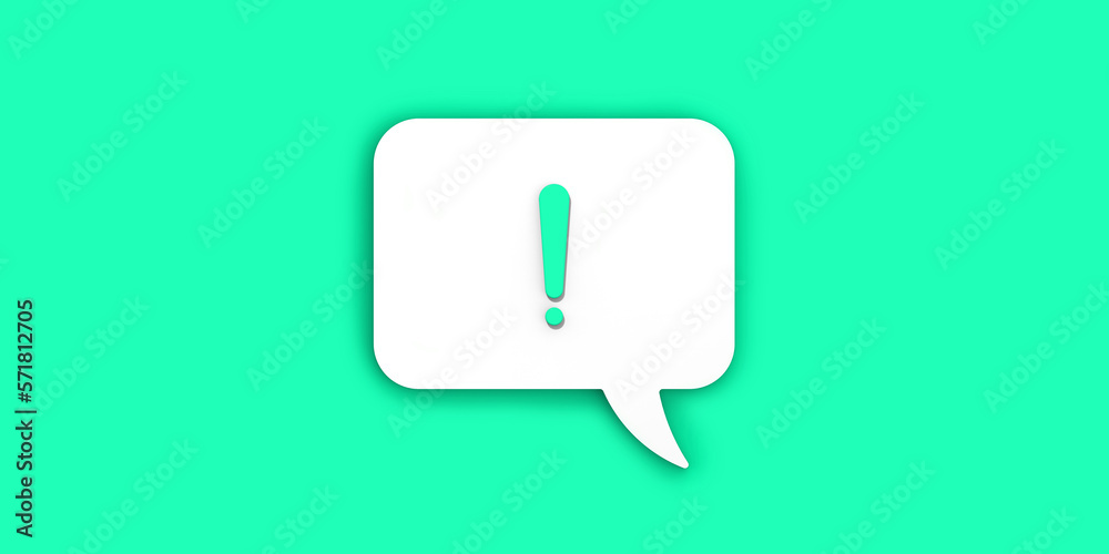 light green exclamation mark on a white message board. Alarm signal in the phone. Danger alert. Message on a light green background. Banner for insertion into site. 3D image. 3D rendering. light green exclamation mark on a white message board. Alarm signal in the phone. Danger alert. Message on a light green background. Banner for insertion into site. 3D image. 3D rendering.