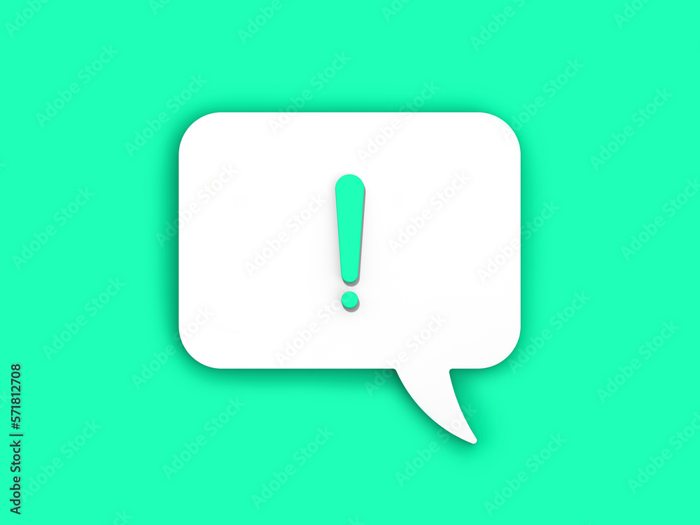 light green exclamation mark on a white message board. Alarm signal in the phone. Danger alert. Message on a light green background. Horizontal image. 3D image. 3D rendering. light green exclamation mark on a white message board. Alarm signal in the phone. Danger alert. Message on a light green background. Horizontal image. 3D image. 3D rendering.