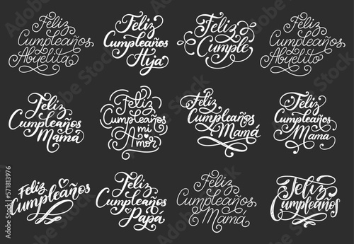 Feliz Cumpleanos, hand lettering set in vector