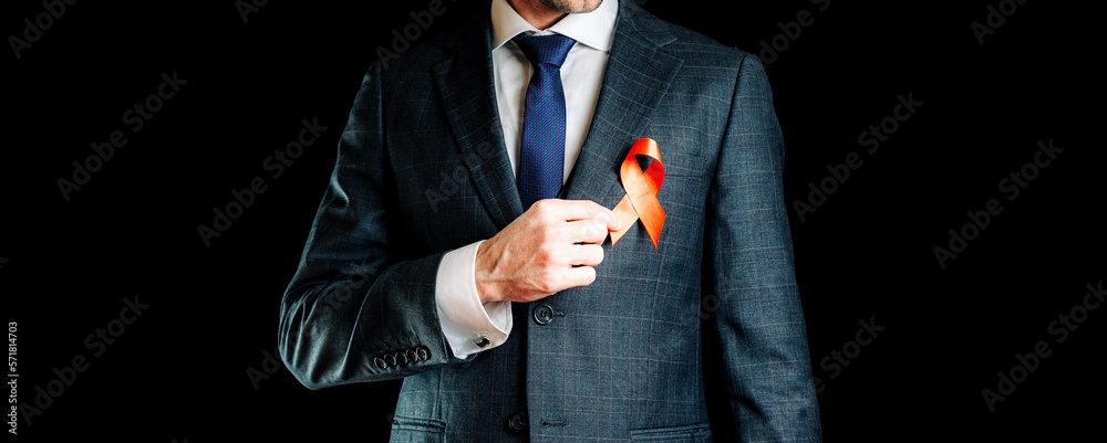 Aid ribbon silk. Red ribbon in hiv world day in man hand. Awareness ...