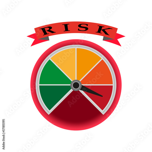 Flat speedometer risk. Growth chart sign. High speed. Vector illustration.