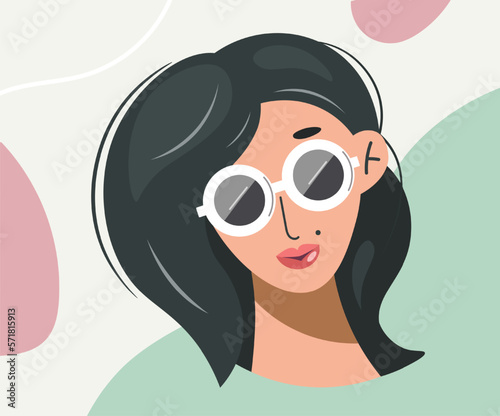 Close-up abstract female portrait in sunglasses. Cover design for a women's fashion magazine. Vector illustration of a stylish girl.Clip-art for decor, prints for clothes, interior design.