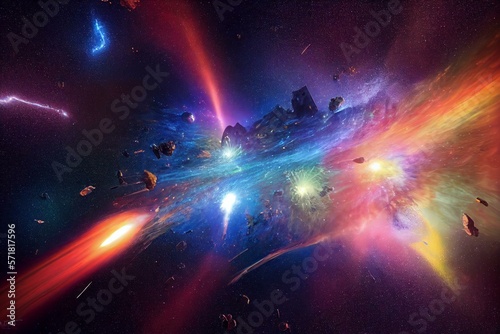 Fotografia Galactic space battle multicolored explosions. Generative AI