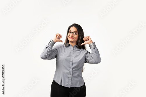 Fotografia An Indian woman isolated on white background feels proud and self confident, an example to follow