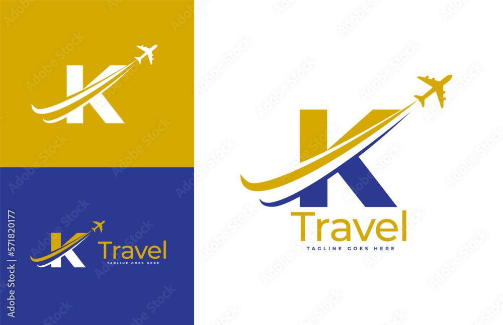 Letter K Air Travel Logo Design Template. Icon Travel, logistics, shipping, tours etc
