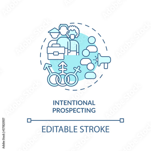 Intentional prospecting turquoise concept icon. Diversifying pipeline of candidate abstract idea thin line illustration. Isolated outline drawing. Editable stroke. Arial  Myriad Pro-Bold fonts used