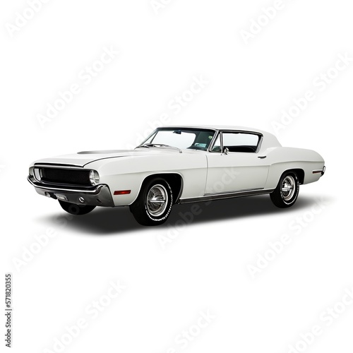 White Muscle Car on a Clean White Background Created with Generative AI and Other Techniques