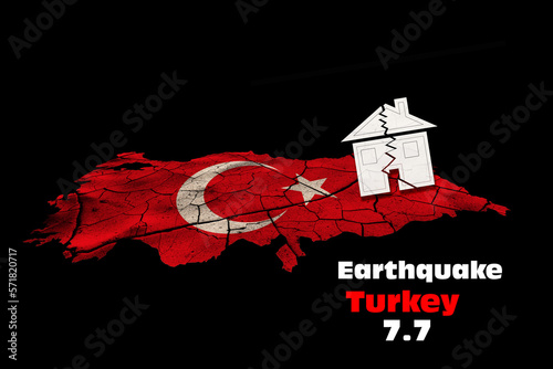 .National flag of Turkey.3D Render. Earthquake or drought concept. photo