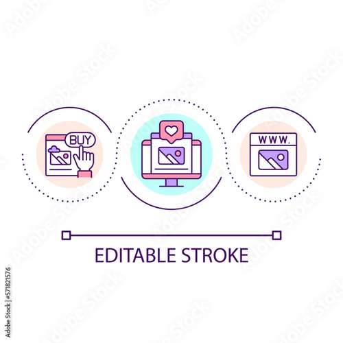 Social media advertising loop concept icon. Create content to attract customers. E commerce development abstract idea thin line illustration. Isolated outline drawing. Editable stroke. Arial font used