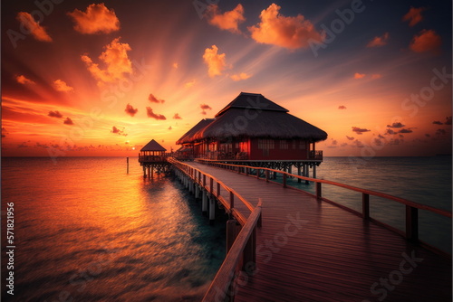 maldives luxury resort  beautiful sea  hotel  sunset  tip view  Made by AI Artificial intelligence