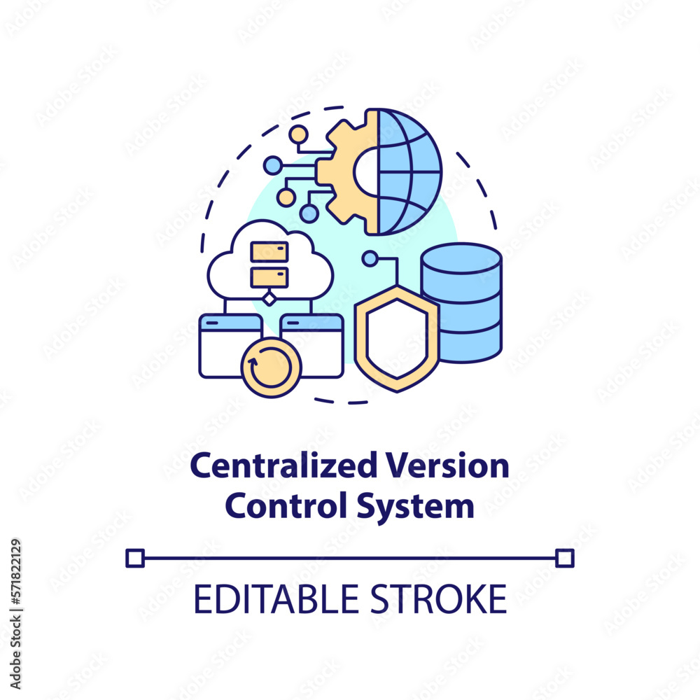 Centralized version control system concept icon. Computing technology optimization abstract idea thin line illustration. Isolated outline drawing. Editable stroke. Arial, Myriad Pro-Bold fonts used