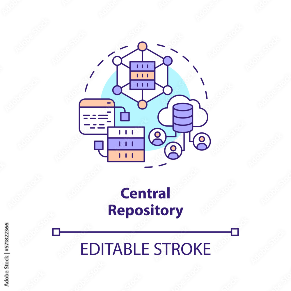 Central repository concept icon. All data storage. Version control advantage abstract idea thin line illustration. Isolated outline drawing. Editable stroke. Arial, Myriad Pro-Bold fonts used