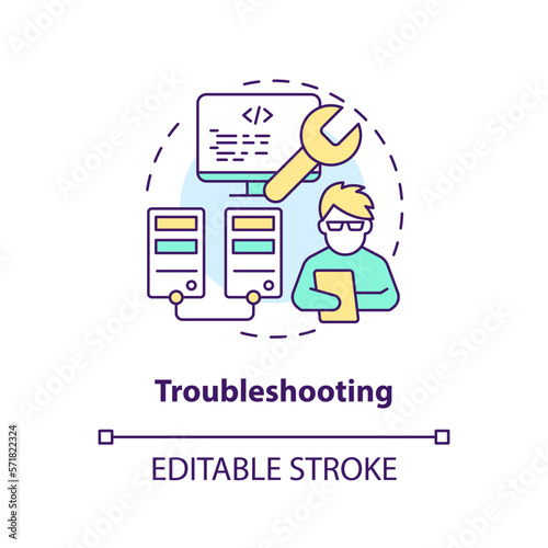 Troubleshooting concept icon. Know and fix code problems. Version control benefit abstract idea thin line illustration. Isolated outline drawing. Editable stroke. Arial, Myriad Pro-Bold fonts used