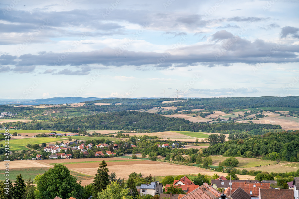 Beautiful landscape view of Odenwald forest at otzberg, view from veste otzberg during cloudy day, germany