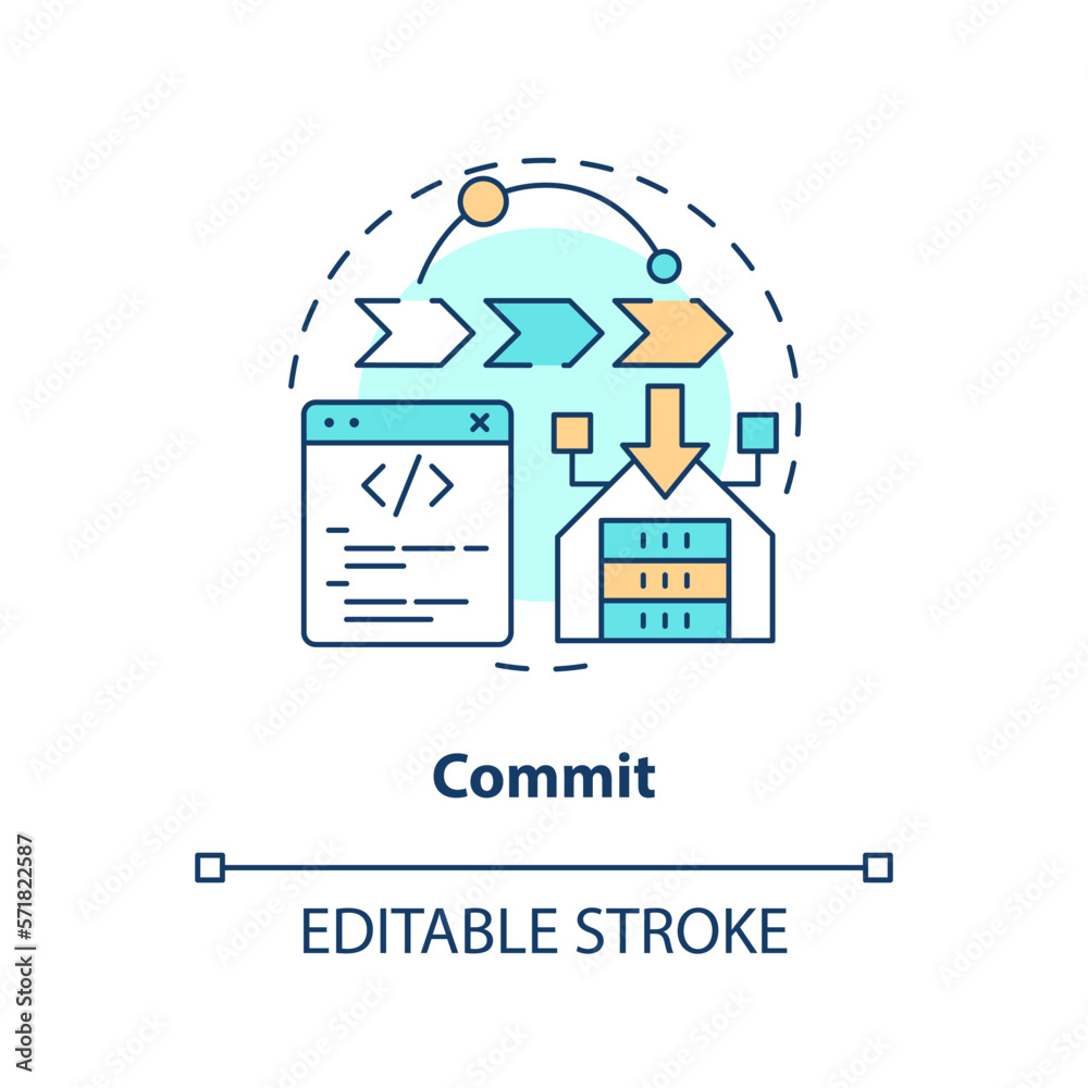 Commit concept icon. Sending changes to repository. Source control strategy abstract idea thin line illustration. Isolated outline drawing. Editable stroke. Arial, Myriad Pro-Bold fonts used Commit concept icon. Sending changes to repository. Source control strategy abstract idea thin line illustration. Isolated outline drawing. Editable stroke. Arial, Myriad Pro-Bold fonts used