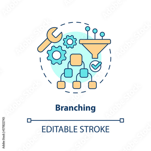 Branching concept icon. Software configuration management. Source control strategy abstract idea thin line illustration. Isolated outline drawing. Editable stroke. Arial, Myriad Pro-Bold fonts used
