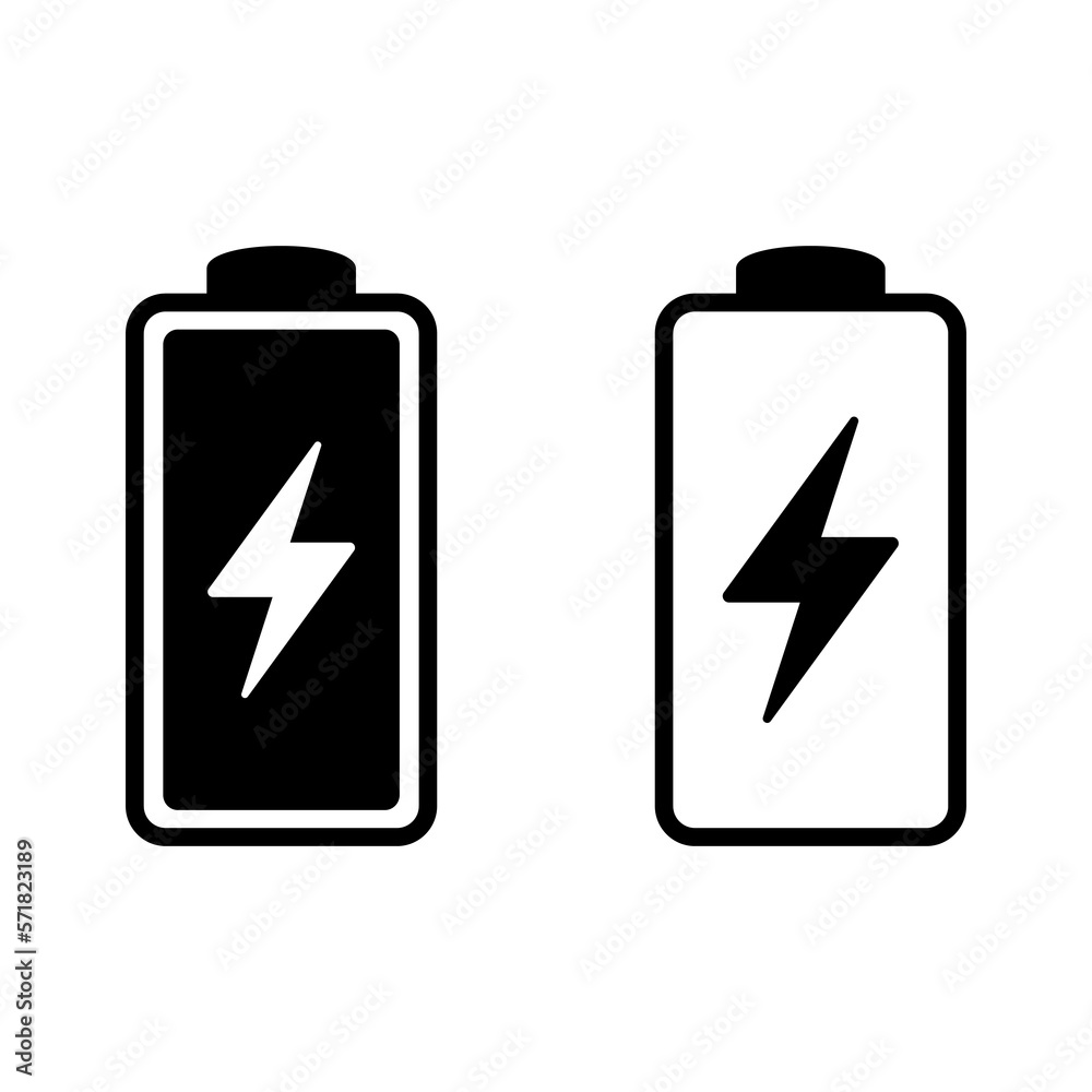 Battery icon with lightning bolt sign. Battery charging icon with lightning bolt symbol. Battery icon with lightning bolt sign. Battery charging icon with lightning bolt symbol.