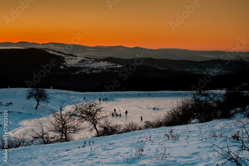 Fototapeta Naklejka Na Ścianę i Meble -  Winter golden sunset light in the sky
