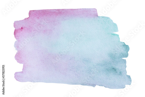 Abstract pink stain with green turquoise on textured paper, isolated on transparent background. Pastel shades.